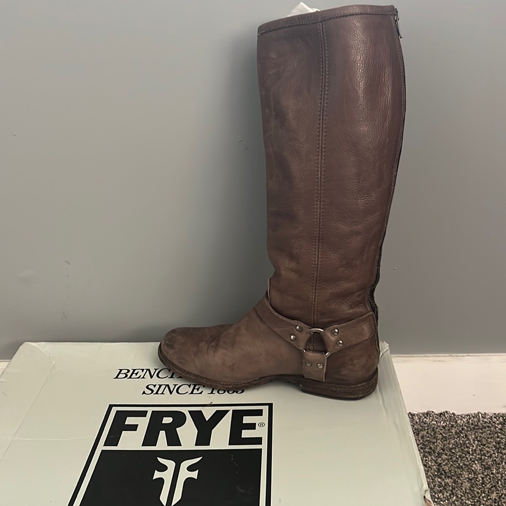Frye Phillip Harness Tall Boots Size 10 Grey
